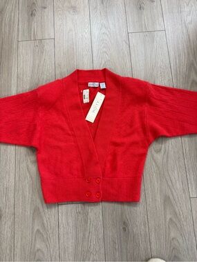 Lambswool Angora Rabbit Hair AXIOM Red Cropped Cardigan Sweater NWT Size M